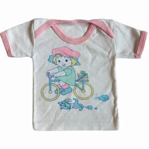 Vintage Baby Girls T Shirt Baby Doll And Puppy Design Size 9-12M